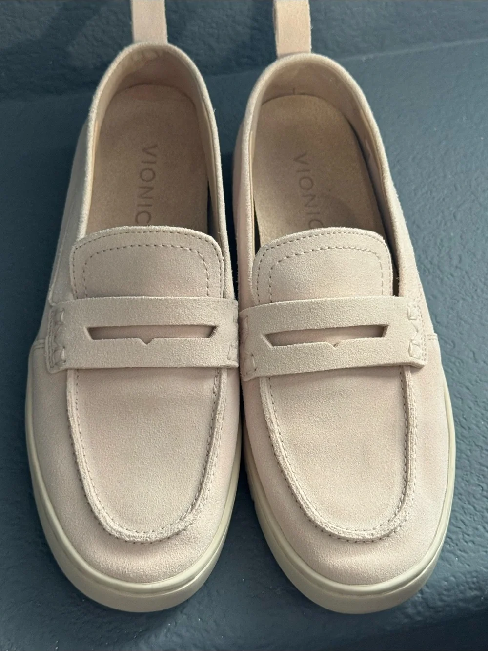 Vionic Women's Suede Penny Loafers in Blush / Cream
